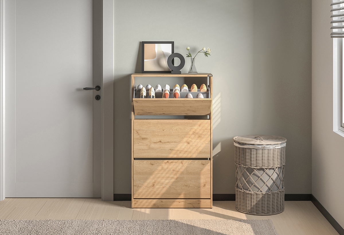 Απεικονίζεται η παπουτσοθήκη σε δωμάτιο με άλλα έπιπλα τριγύρω.